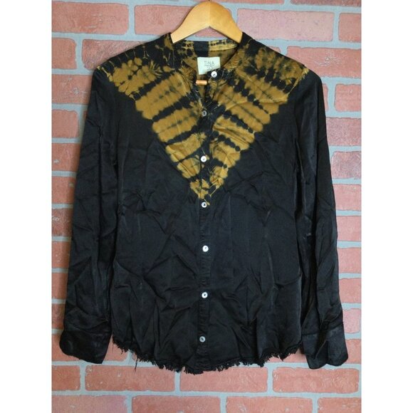 Tina Jo Women's Tie Dye Print Button Up Blouse Shirt Top Long Sleeve Small - Picture 1 of 5